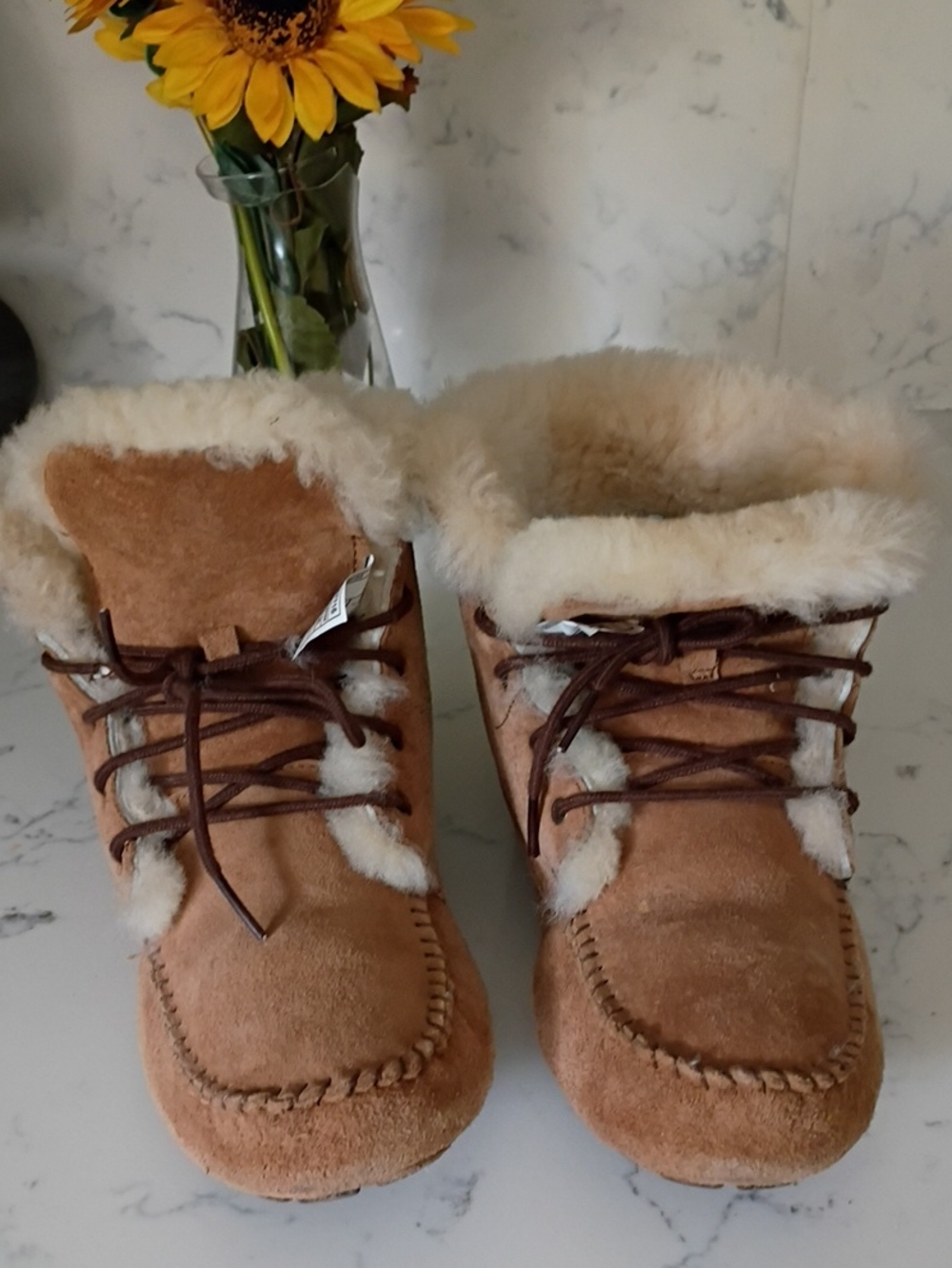 UGG Women's Chestnut Suede Shearling-Lined Lace-Up Slippers